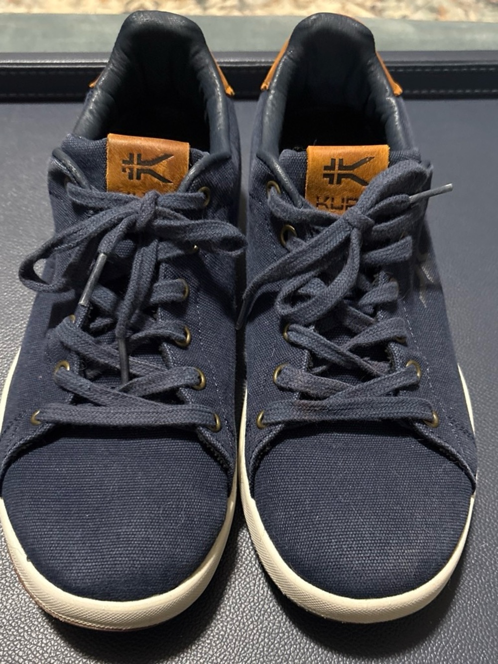 KURU Navy Canvas Sneakers with Tan Leather Accents